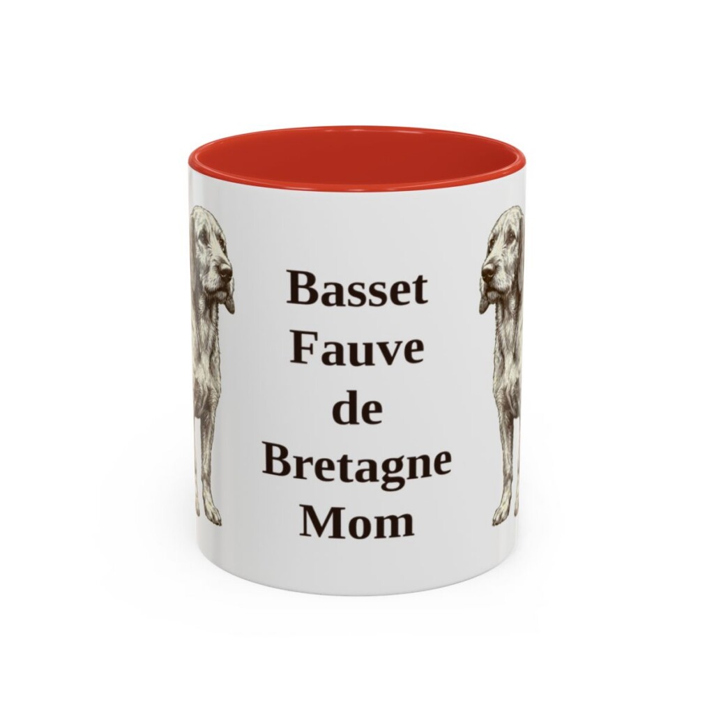 11oz-basset-fauve-de-bretagne-mug-mom-red 11oz Basset Fauve de Bretagne Dog Mom Mug, Red, front view