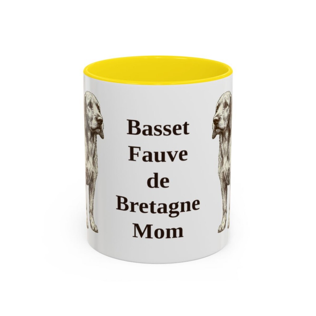 11oz-basset-fauve-de-bretagne-mug-mom-yellow 11oz Basset Fauve de Bretagne Dog Mom Mug, Yellow, front view