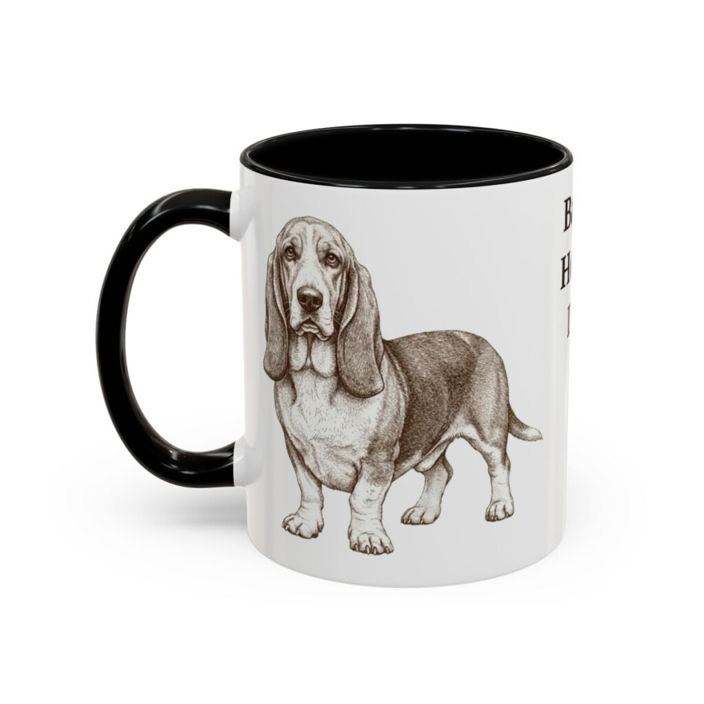 11oz-basset-hound-mug-dad-black-left 11oz Basset Hound Dog Dad Mug, Black, left side view
