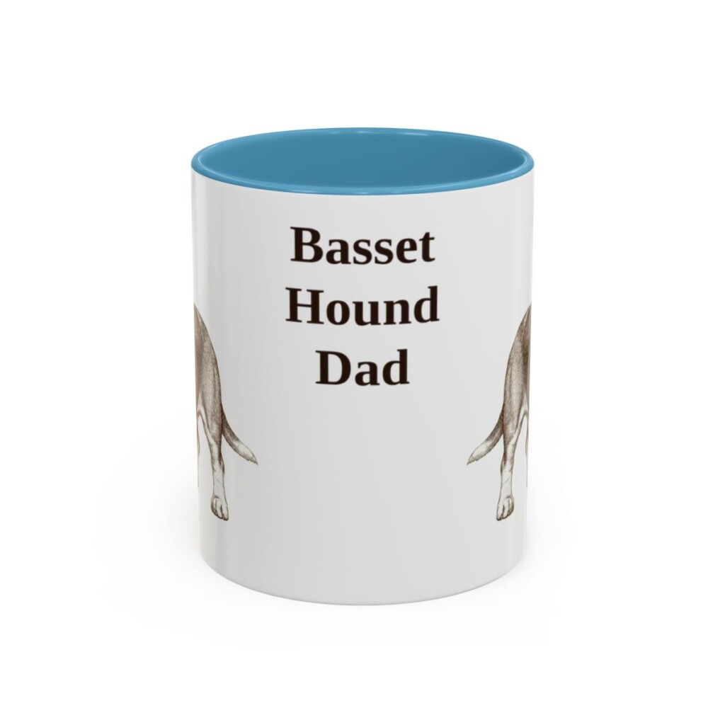 11oz-basset-hound-mug-dad-light-blue 11oz Basset Hound Dog Dad Mug, Light Blue, front view