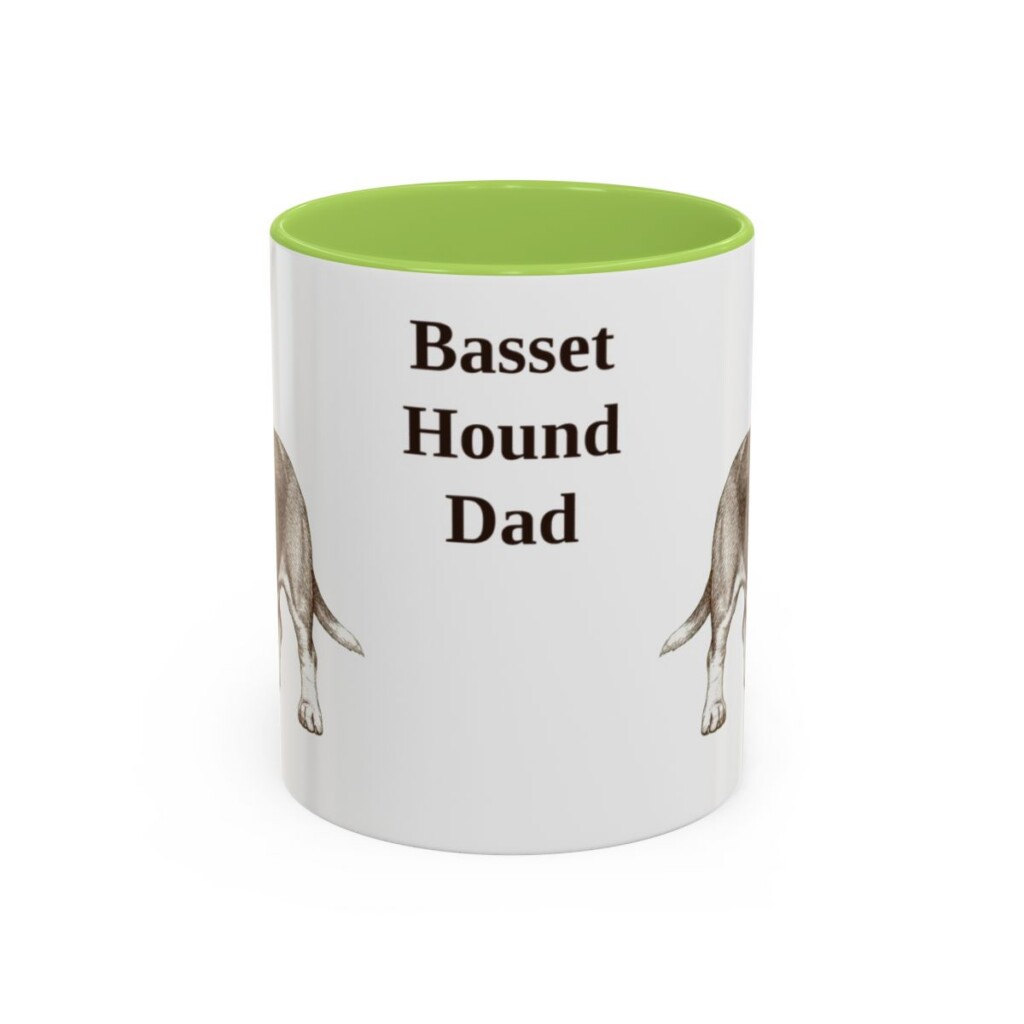 11oz-basset-hound-mug-dad-light-green 11oz Basset Hound Dog Dad Mug, Light Green, front view