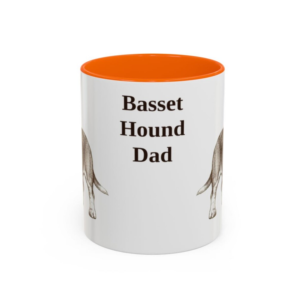 11oz-basset-hound-mug-dad-orange 11oz Basset Hound Dog Dad Mug, Orange, front view