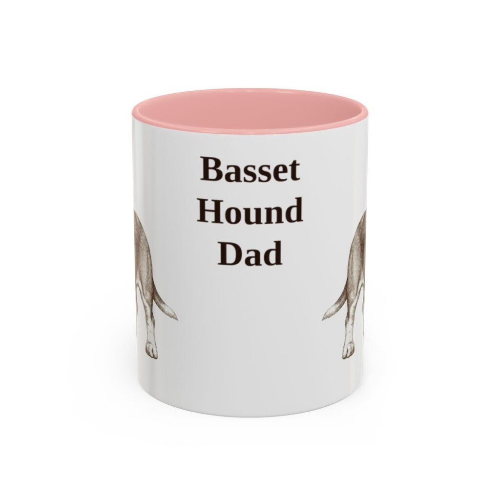 11oz-basset-hound-mug-dad-pink 11oz Basset Hound Dog Dad Mug, Pink, front view