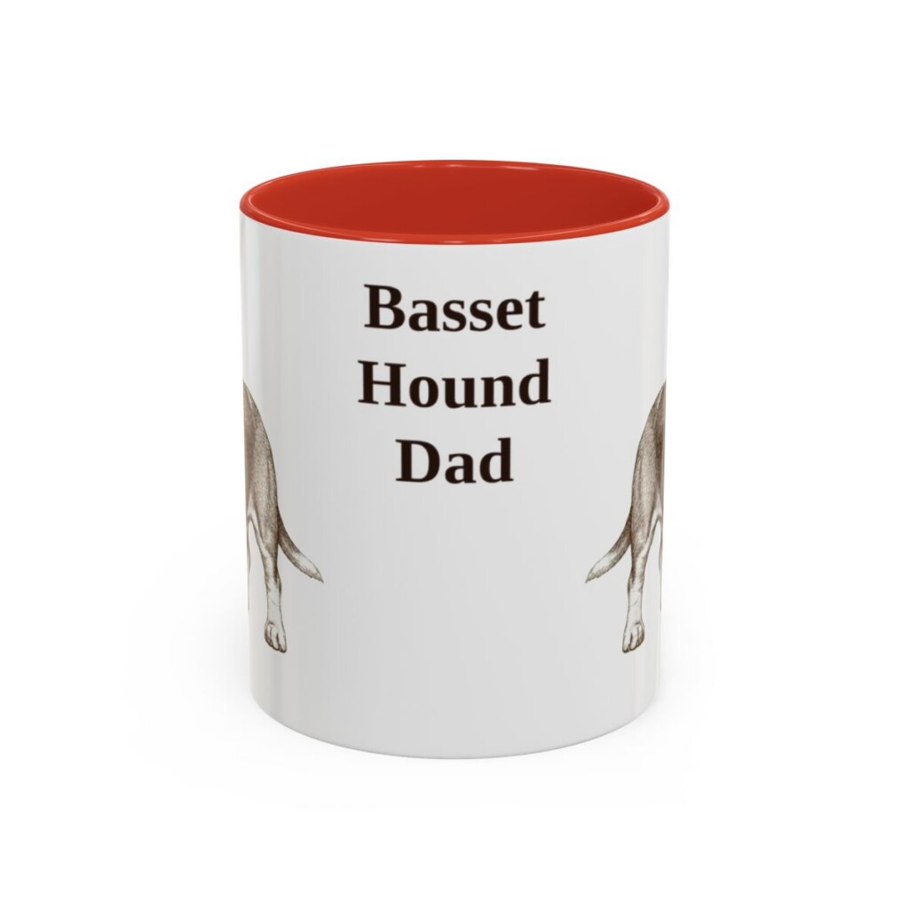 11oz-basset-hound-mug-dad-red 11oz Basset Hound Dog Dad Mug, Red, front view