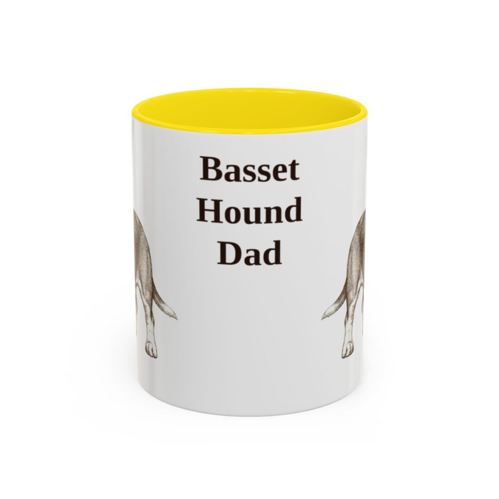 11oz-basset-hound-mug-dad-yellow 11oz Basset Hound Dog Dad Mug, Yellow, front view