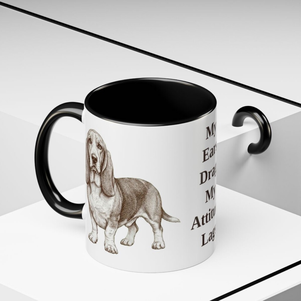 11oz-basset-hound-mug-humor-black-context-2 11oz Funny Basset Hound Mug, Black, lifestyle photo