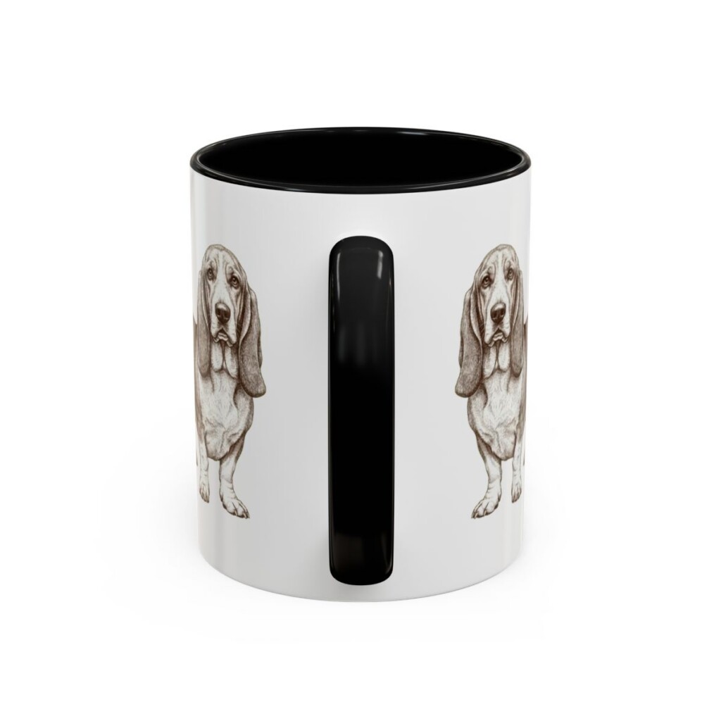 11oz Basset Hound Latin Mug, Black, back view