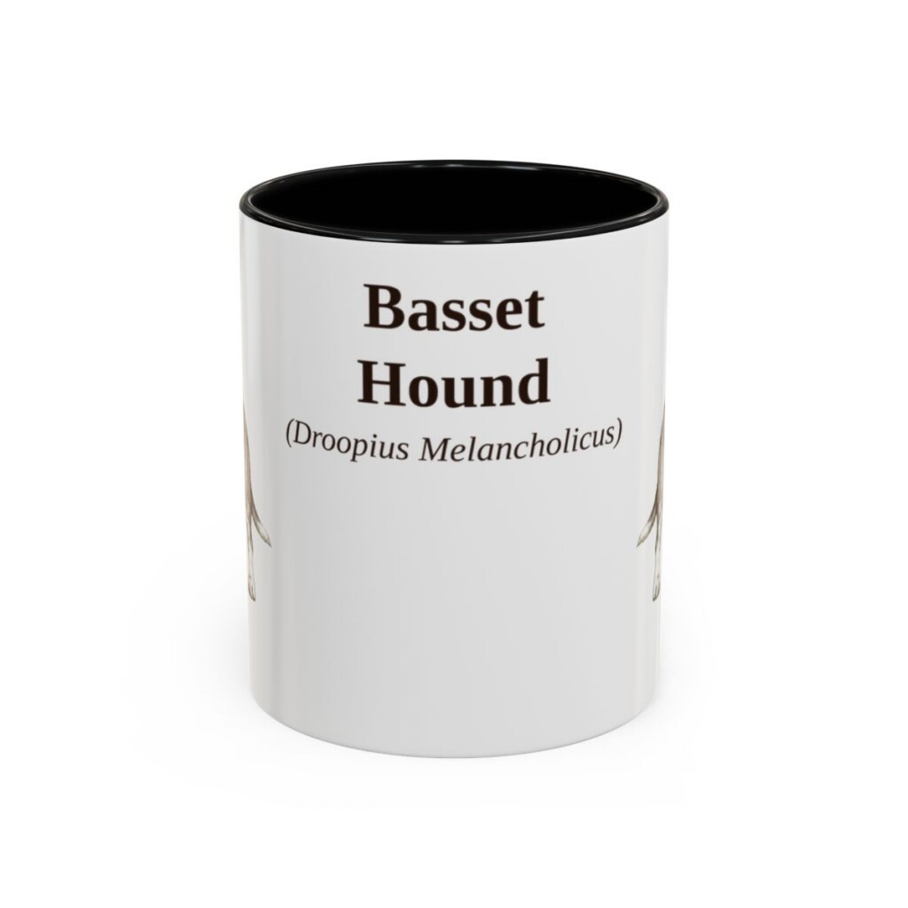 11oz Basset Hound Latin Mug, Black, front view
