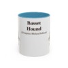 11oz Basset Hound Latin Mug, Light Blue, front view