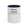 11oz Basset Hound Latin Mug, Navy, front view