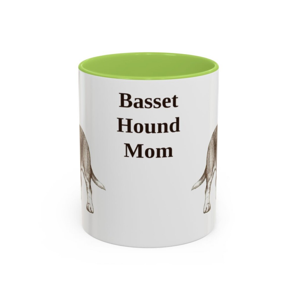 11oz-basset-hound-mug-mom-light-green 11oz Basset Hound Dog Mom Mug, Light Green, front view