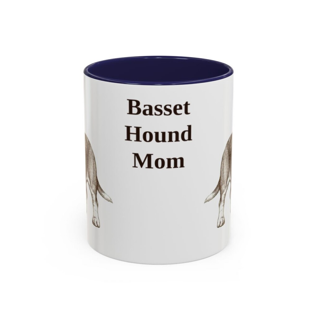 11oz-basset-hound-mug-mom-navy 11oz Basset Hound Dog Mom Mug, Navy, front view