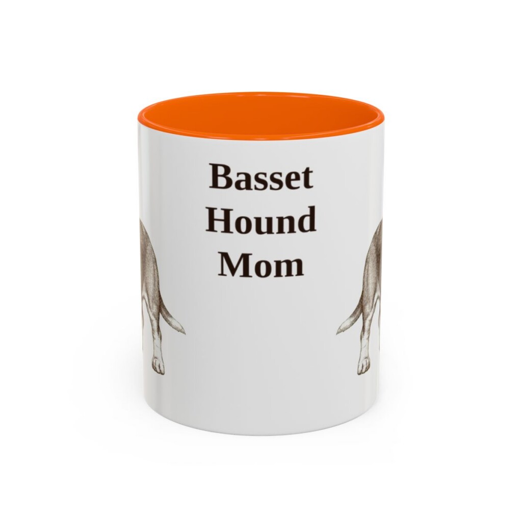 11oz-basset-hound-mug-mom-orange 11oz Basset Hound Dog Mom Mug, Orange, front view
