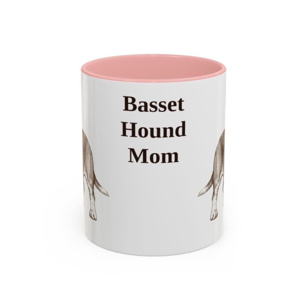 11oz-basset-hound-mug-mom-pink 11oz Basset Hound Dog Mom Mug, Pink, front view