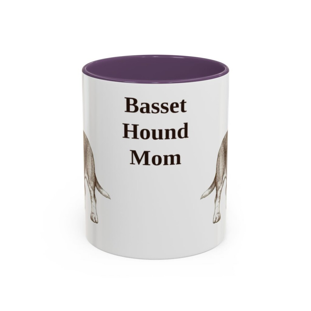 11oz-basset-hound-mug-mom-purple 11oz Basset Hound Dog Mom Mug, Purple, front view