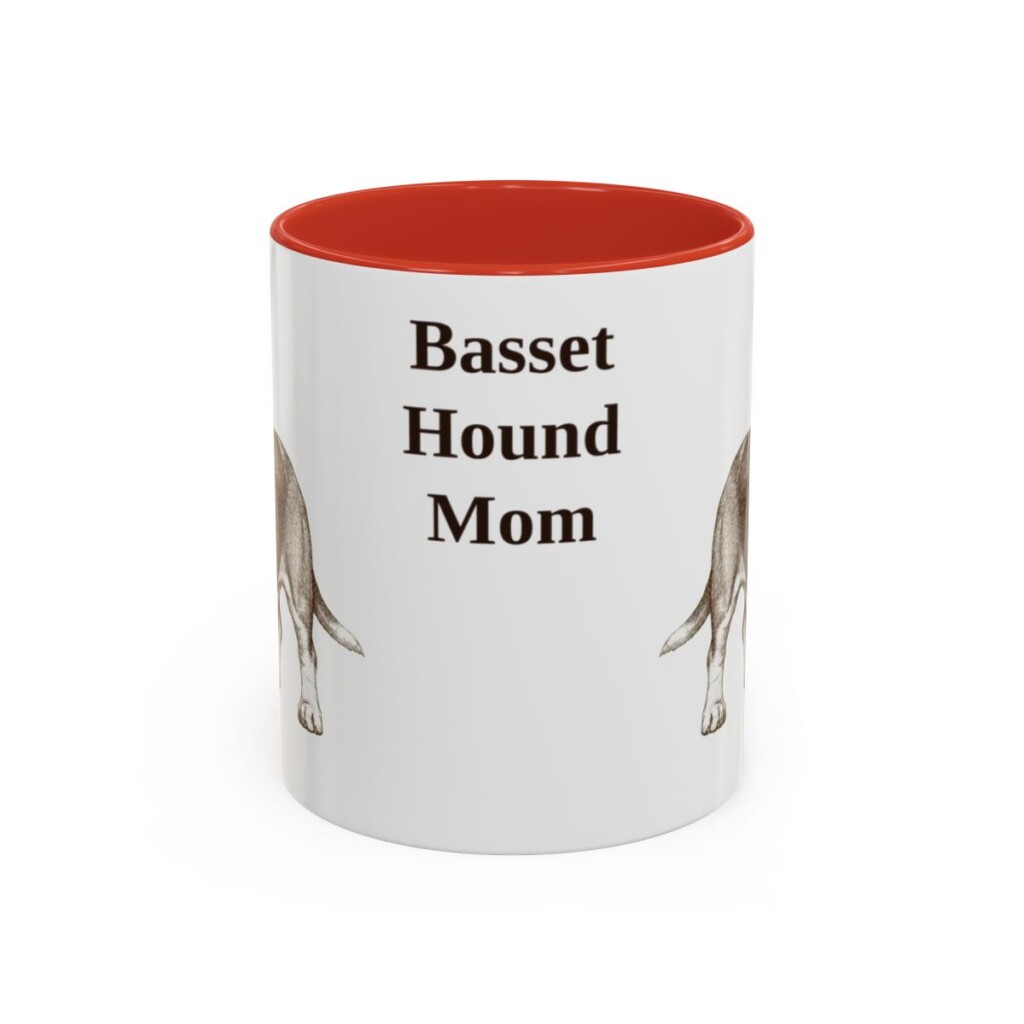 11oz-basset-hound-mug-mom-red 11oz Basset Hound Dog Mom Mug, Red, front view