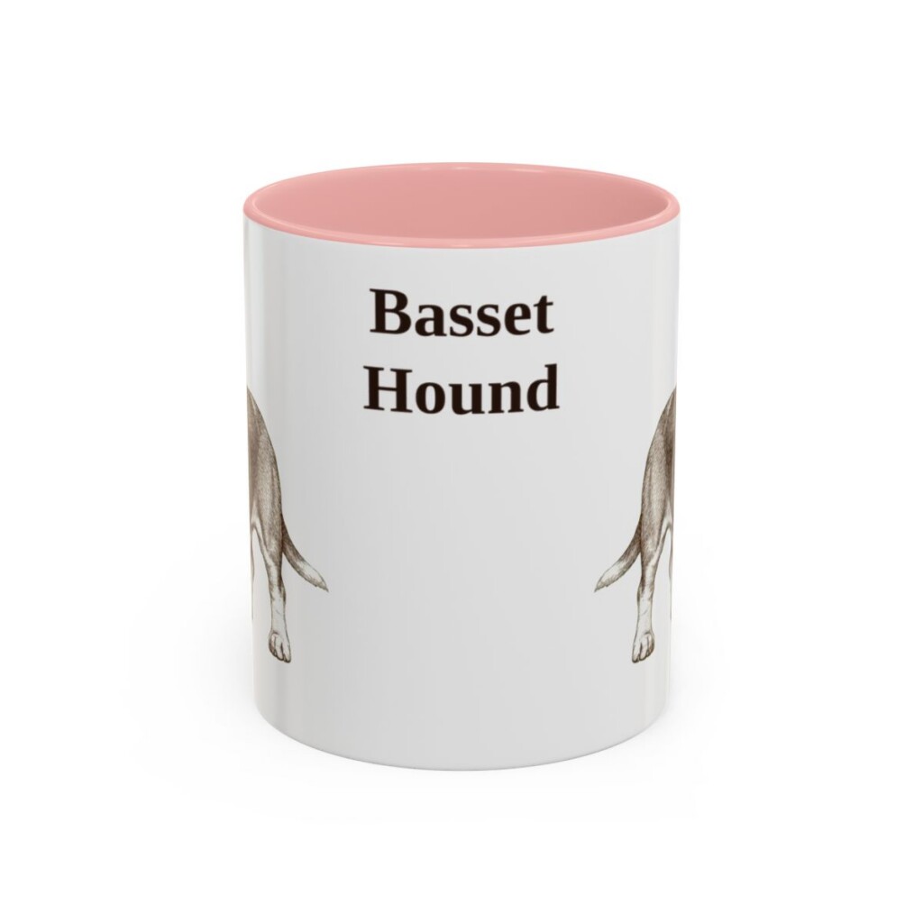 11oz-basset-hound-mug-pink 11oz Basset Hound Mug, Pink, front view