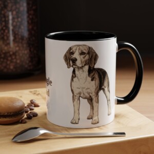 11oz Beagle Dog Dad Mug, Black, lifestyle photo