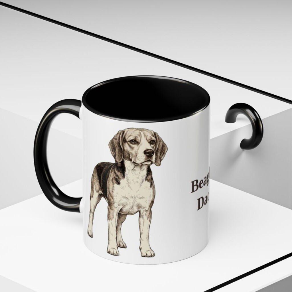 11oz Beagle Dog Dad Mug, Black, lifestyle photo