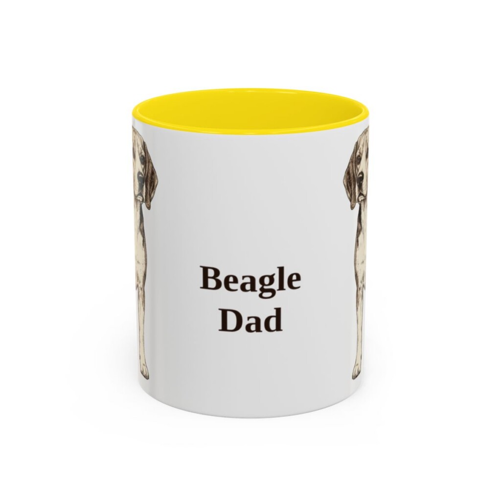 11oz Beagle Dog Dad Mug, Yellow, front view