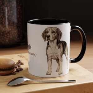 11oz Beagle Latin Mug, Black, lifestyle photo