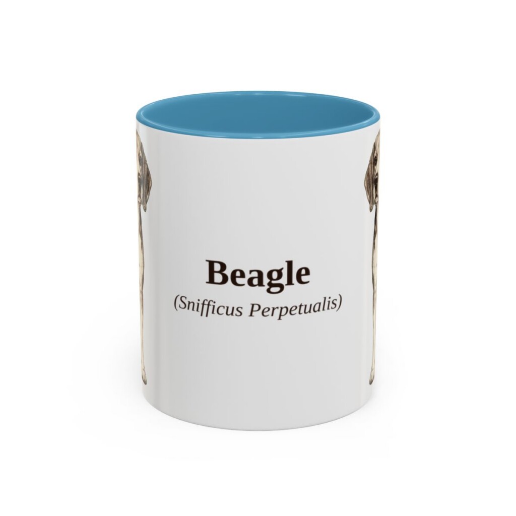 11oz Beagle Latin Mug, Light Blue, front view