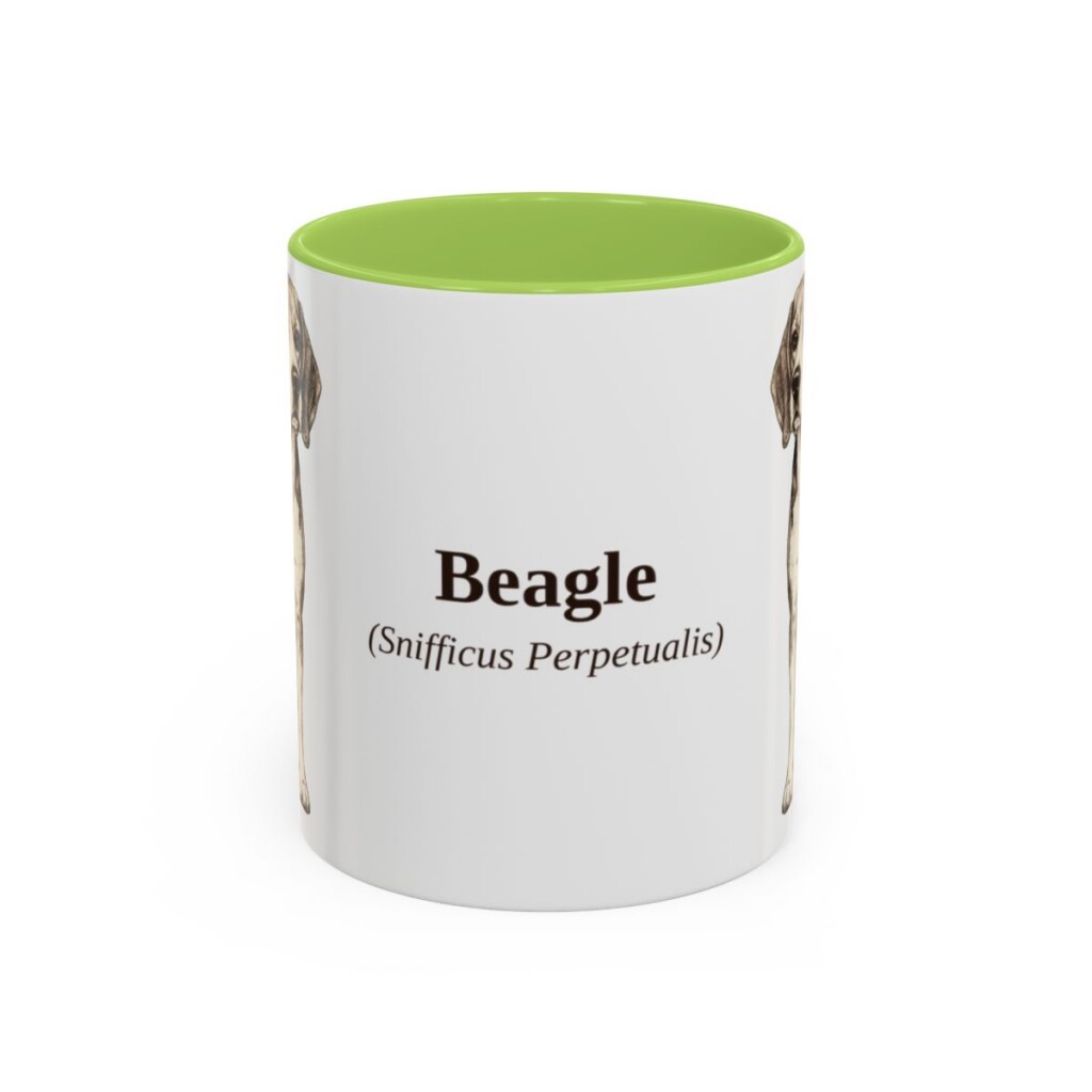 11oz Beagle Latin Mug, Light Green, front view