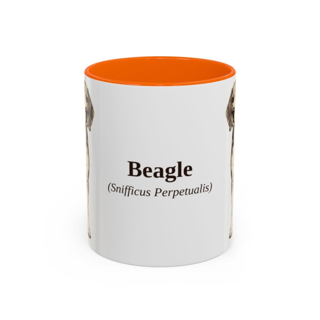 11oz Beagle Latin Mug, Orange, front view
