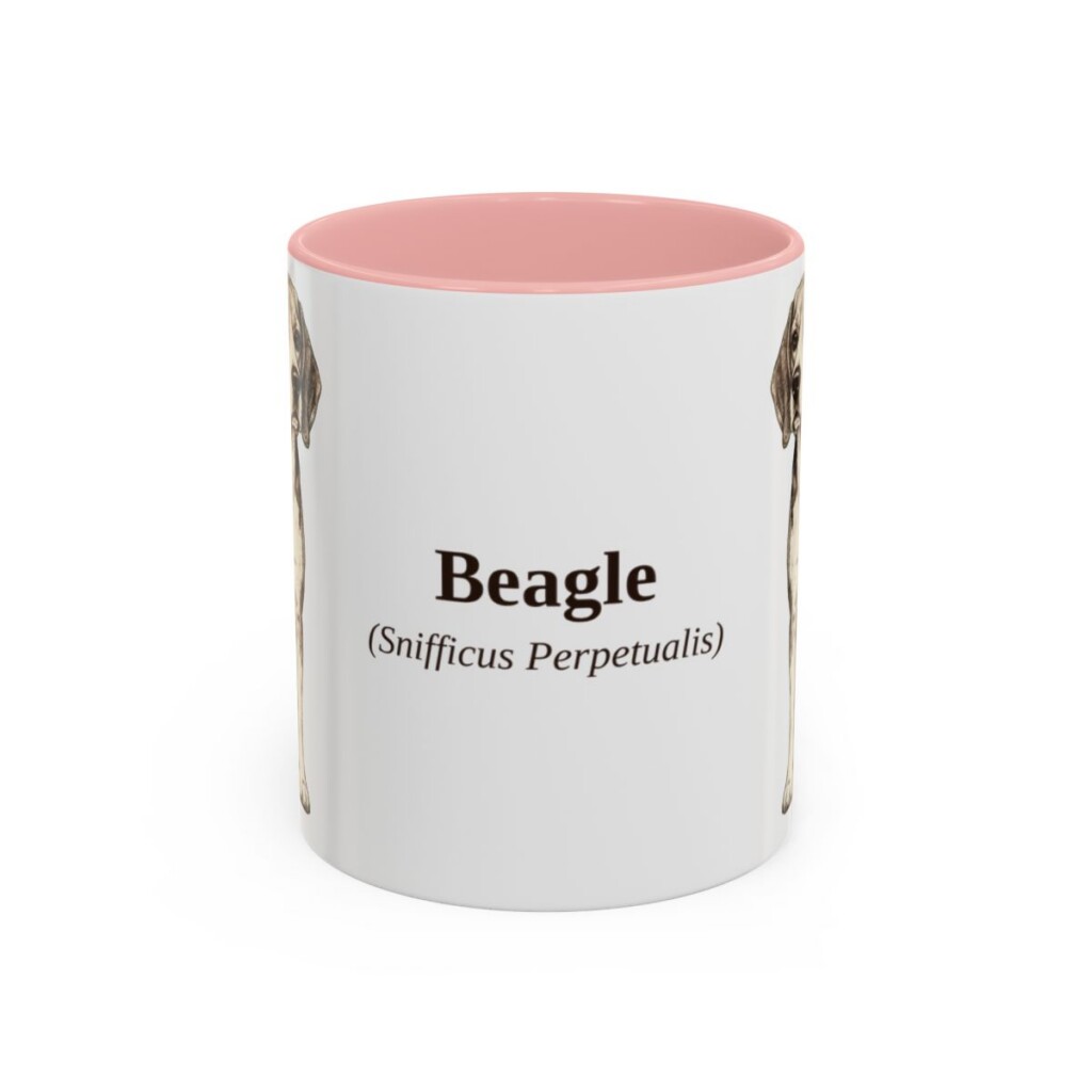 11oz Beagle Latin Mug, Pink, front view