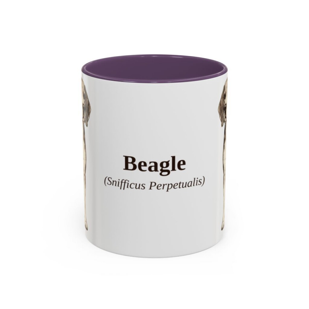 11oz Beagle Latin Mug, Purple, front view