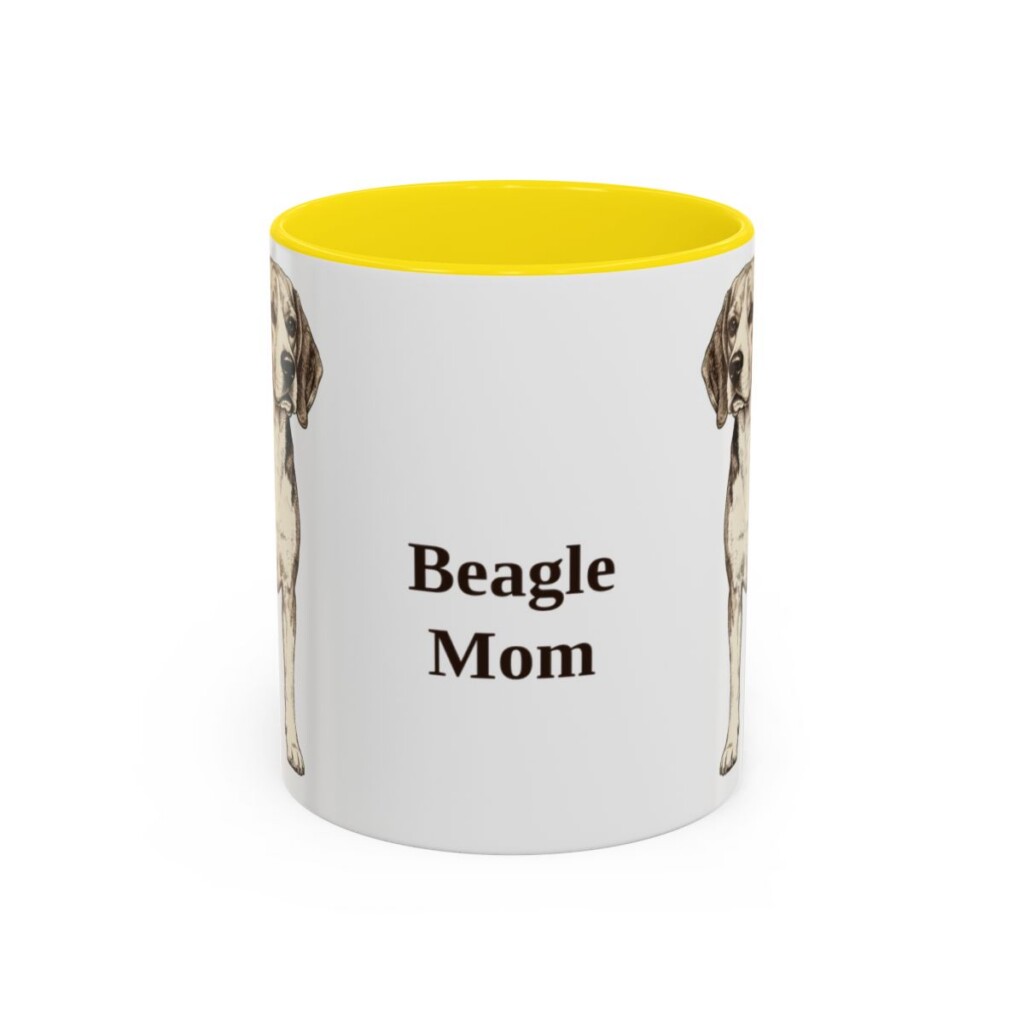 11oz Beagle Dog Mom Mug, Yellow, front view