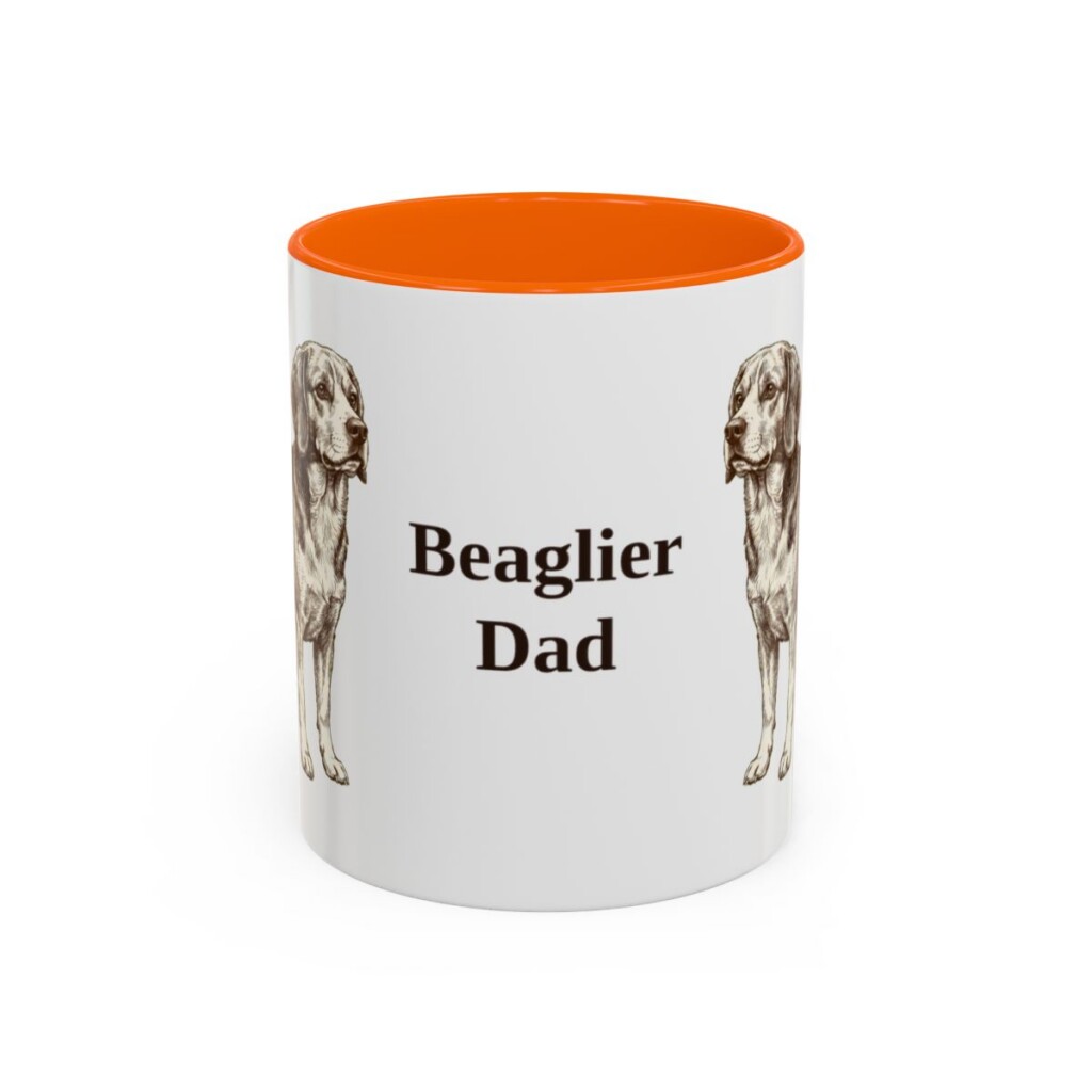 11oz Beaglier Dog Dad Mug, Orange, front view