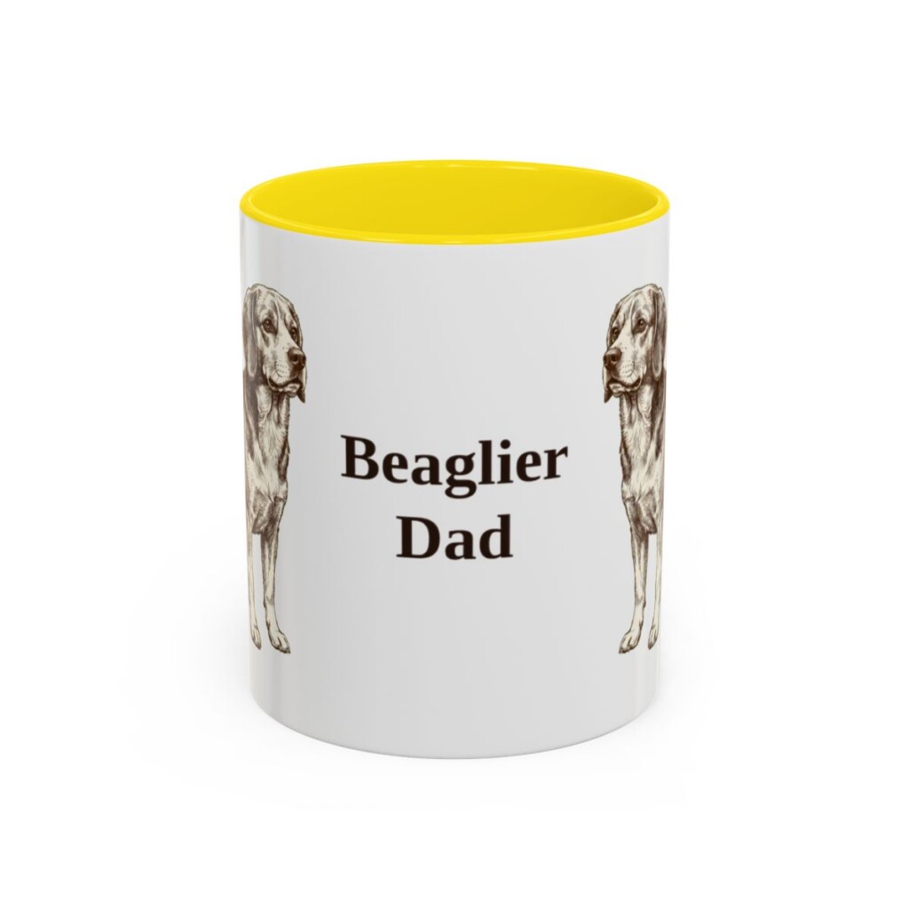 11oz Beaglier Dog Dad Mug, Yellow, front view