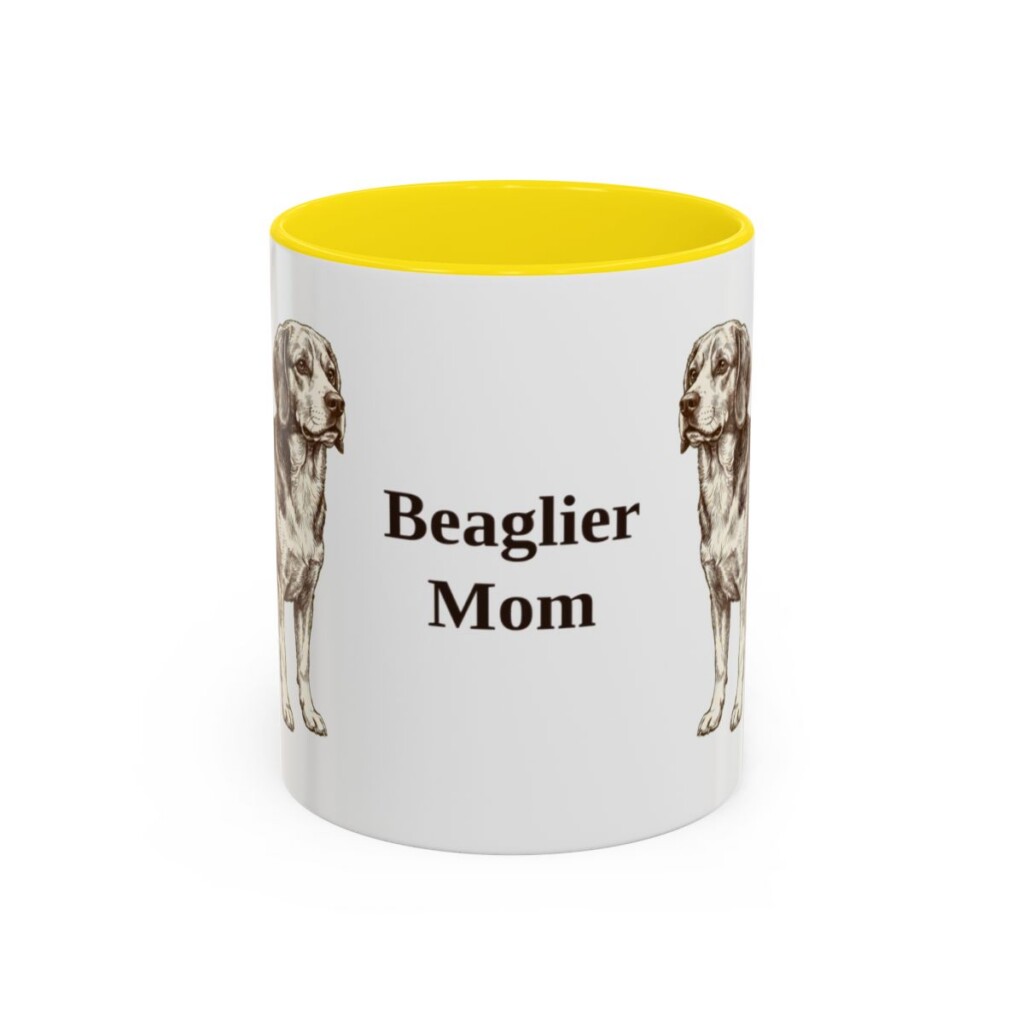 11oz Beaglier Dog Mom Mug, Yellow, front view