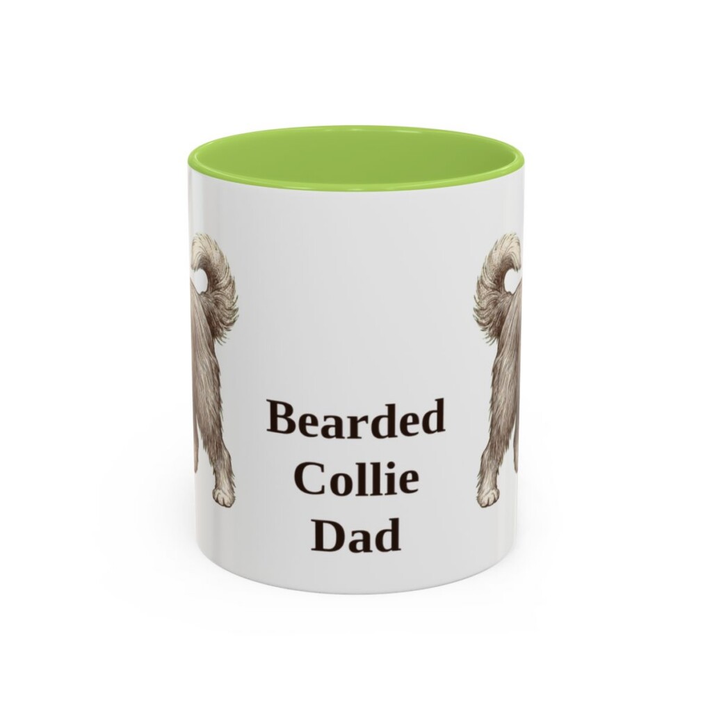 11oz Bearded Collie Dog Dad Mug, Light Green, front view