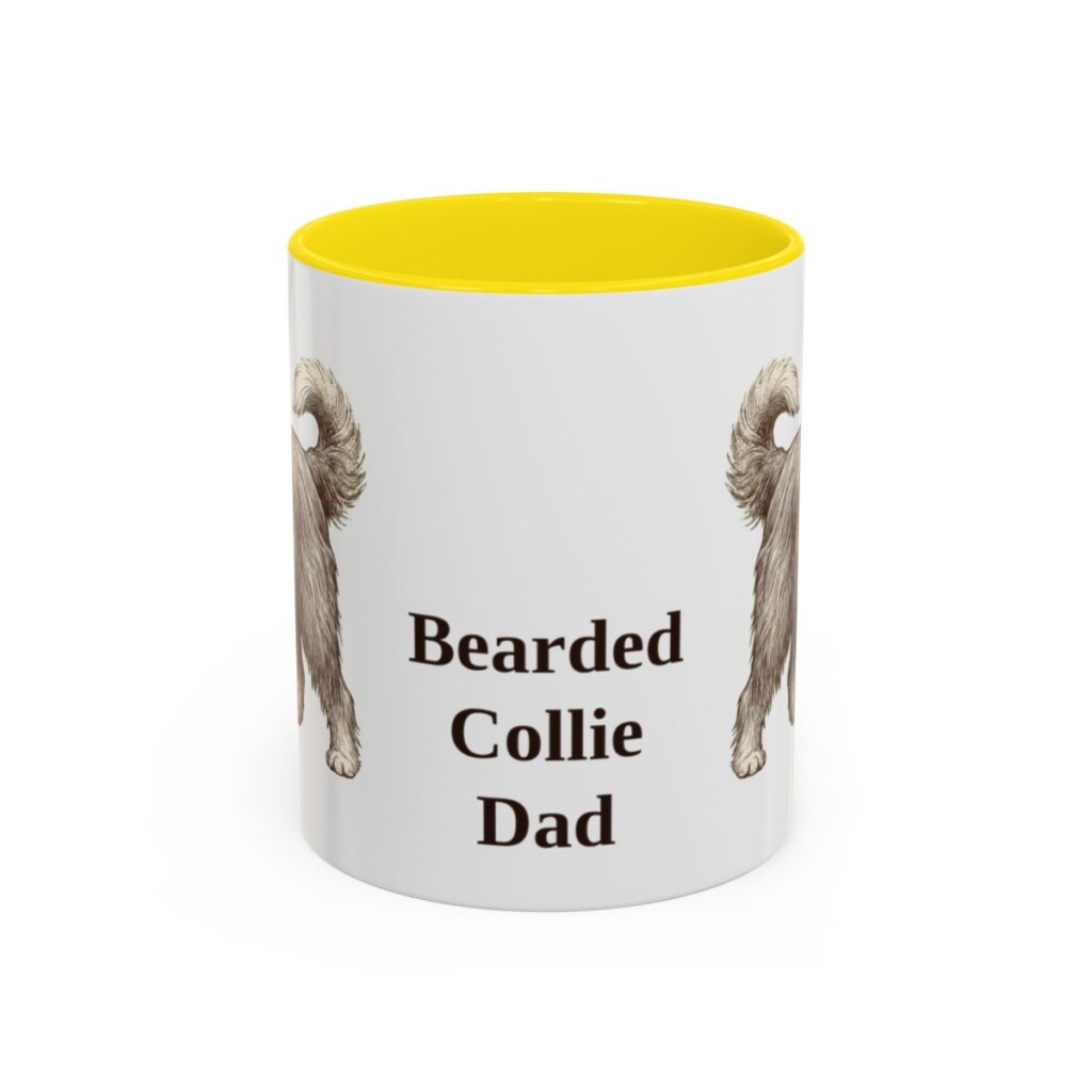 11oz Bearded Collie Dog Dad Mug, Yellow, front view