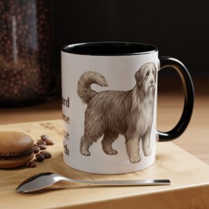 11oz Funny Bearded Collie Mug, Black, lifestyle photo