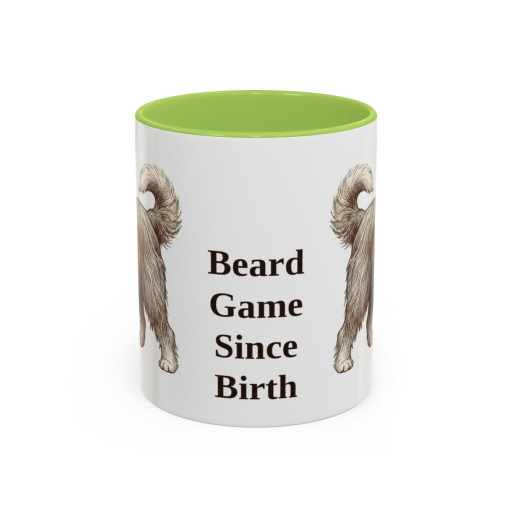 11oz Funny Bearded Collie Mug, Light Green, front view