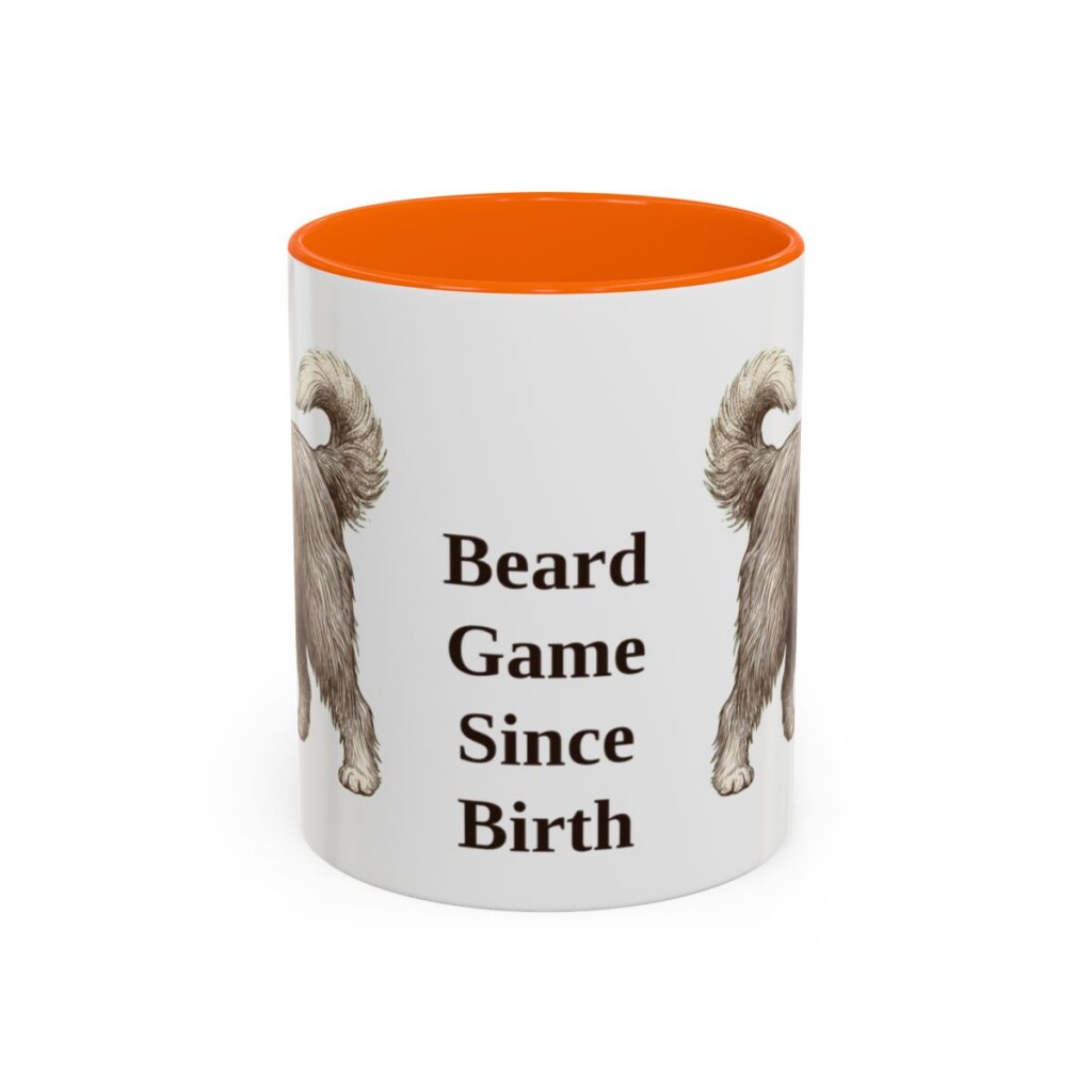 11oz Funny Bearded Collie Mug, Orange, front view