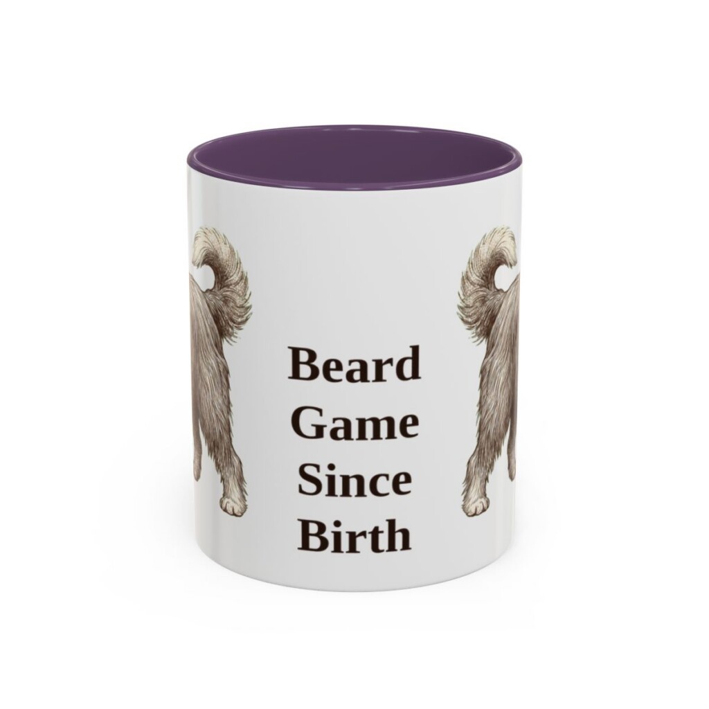 11oz Funny Bearded Collie Mug, Purple, front view