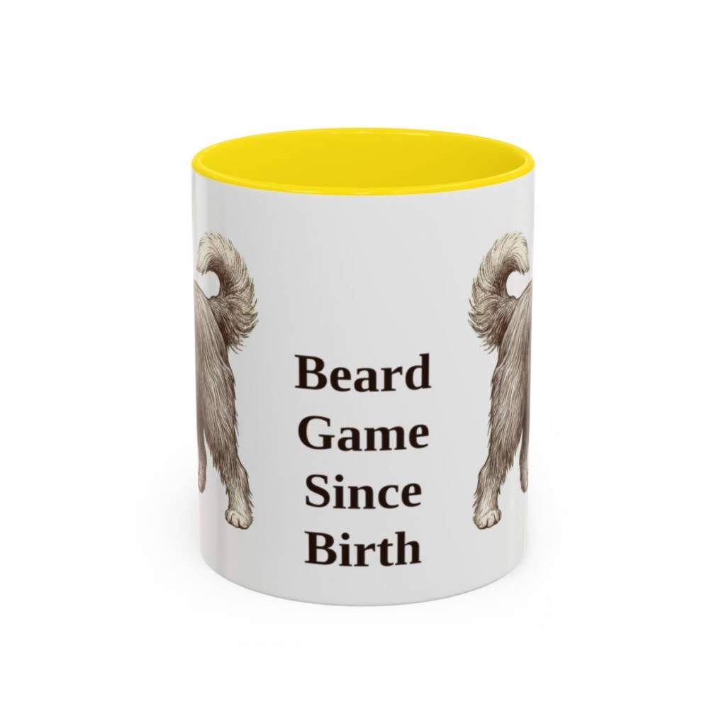 11oz Funny Bearded Collie Mug, Yellow, front view