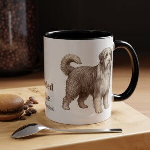 11oz Bearded Collie Latin Mug, Black, lifestyle photo