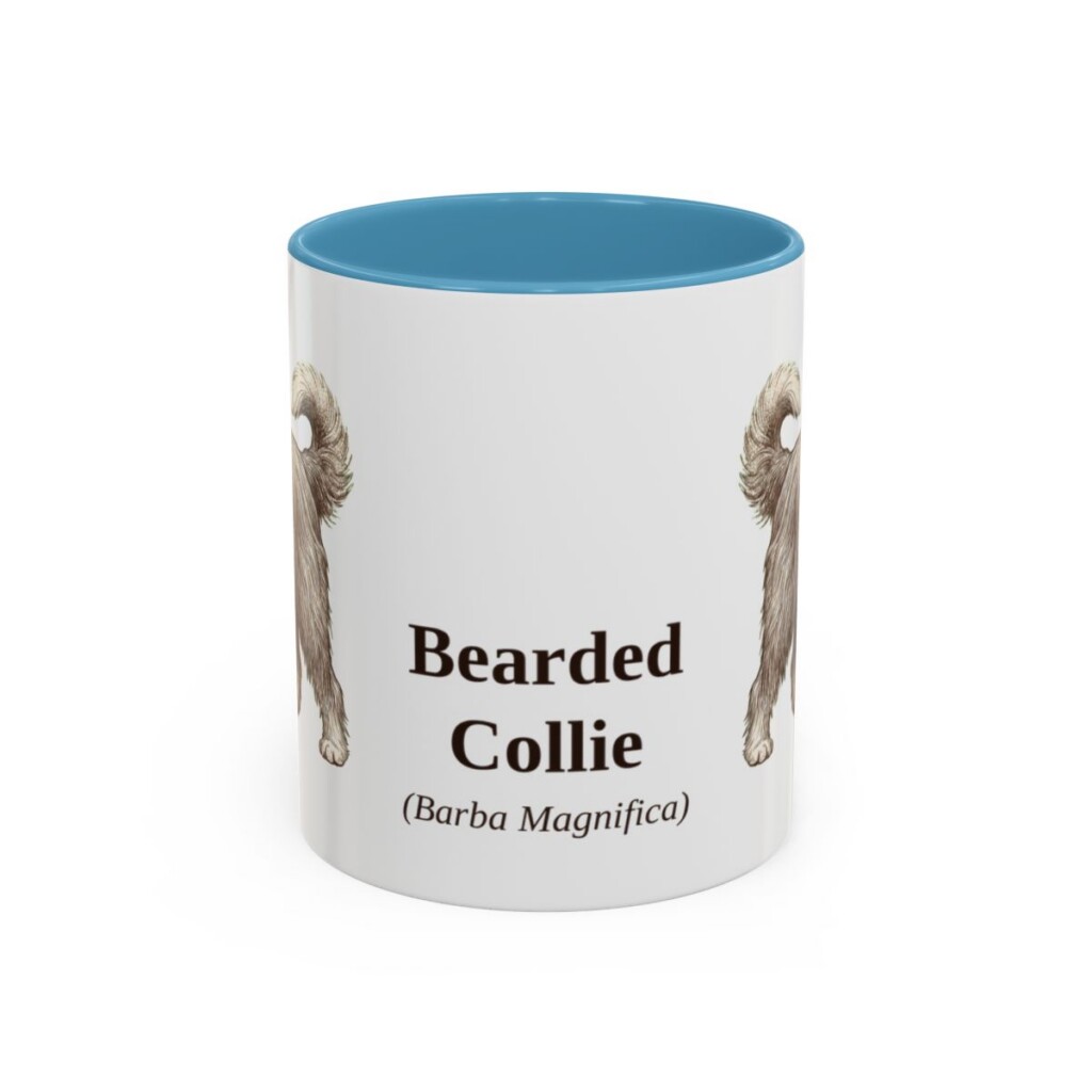 11oz Bearded Collie Latin Mug, Light Blue, front view