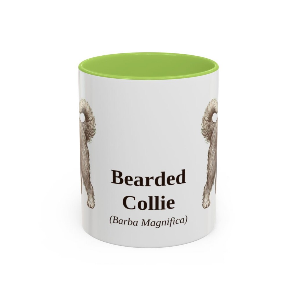 11oz Bearded Collie Latin Mug, Light Green, front view