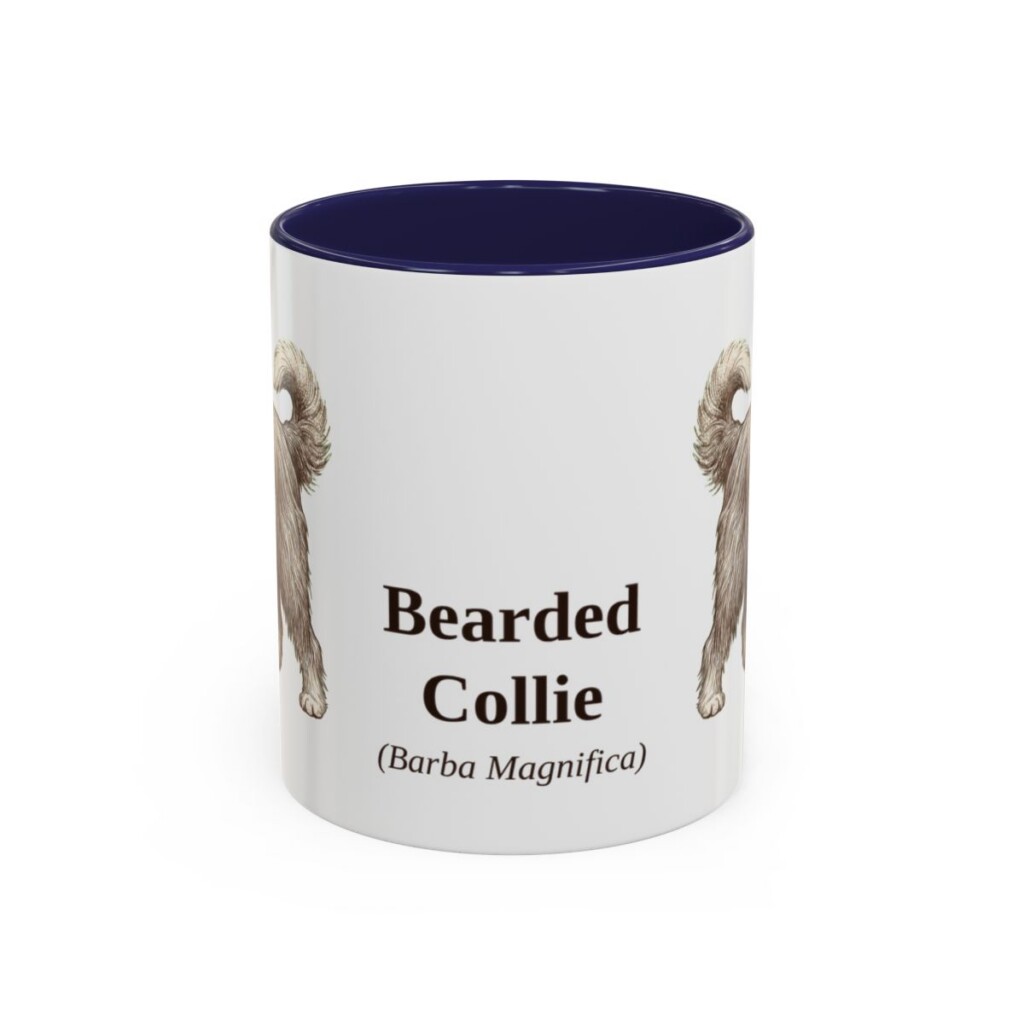 11oz Bearded Collie Latin Mug, Navy, front view