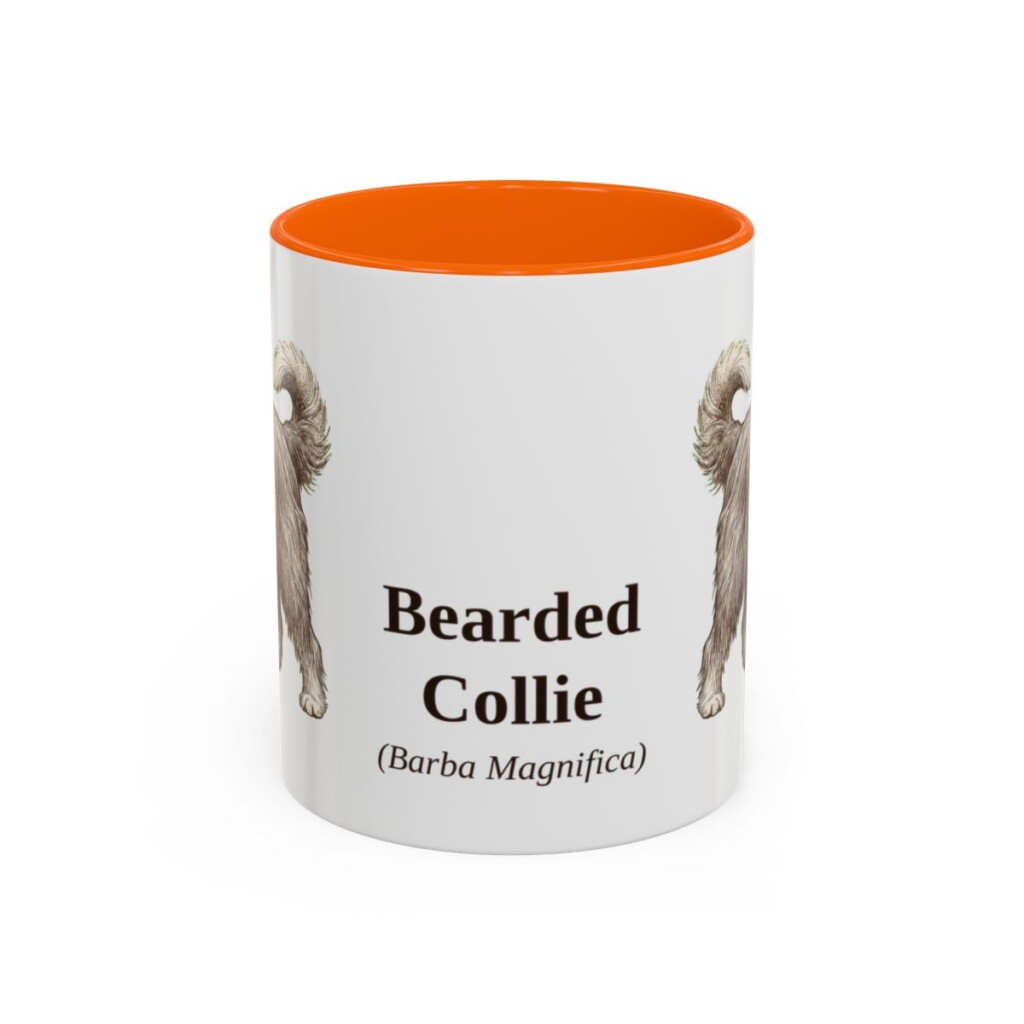 11oz Bearded Collie Latin Mug, Orange, front view
