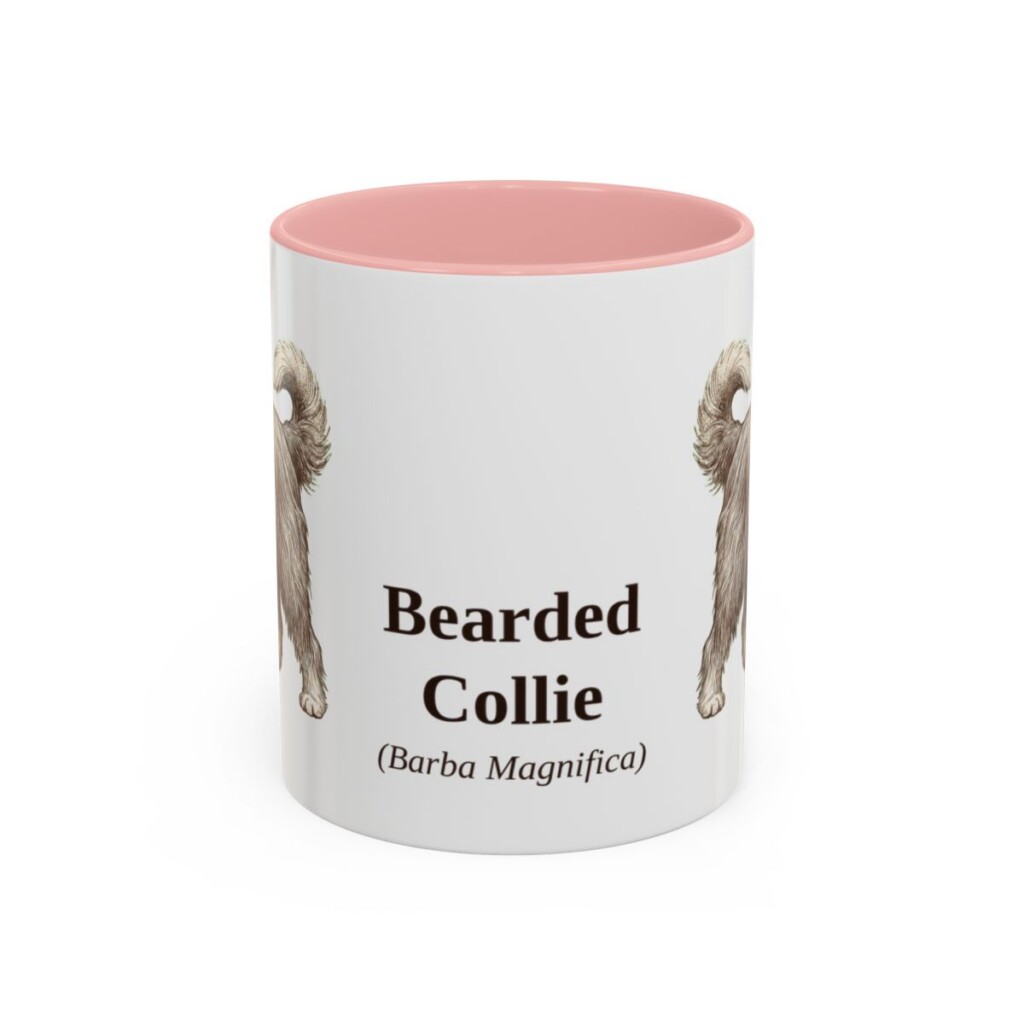 11oz Bearded Collie Latin Mug, Pink, front view
