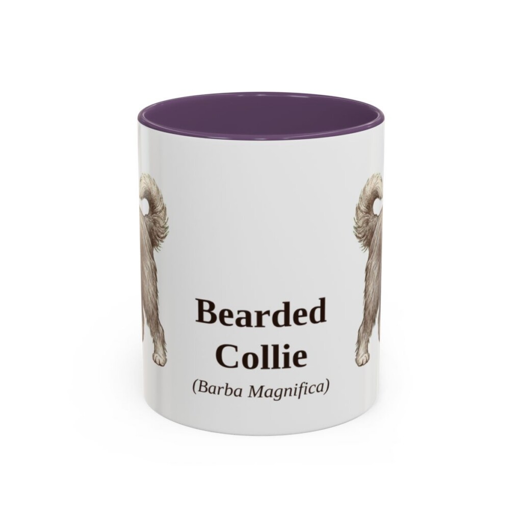 11oz Bearded Collie Latin Mug, Purple, front view