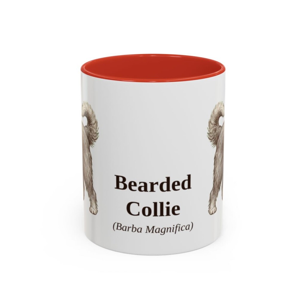 11oz Bearded Collie Latin Mug, Red, front view