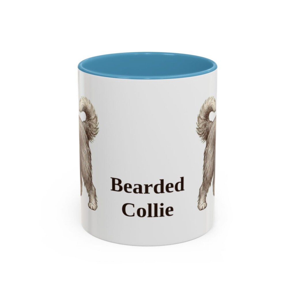 11oz Bearded Collie Mug, Light Blue, front view